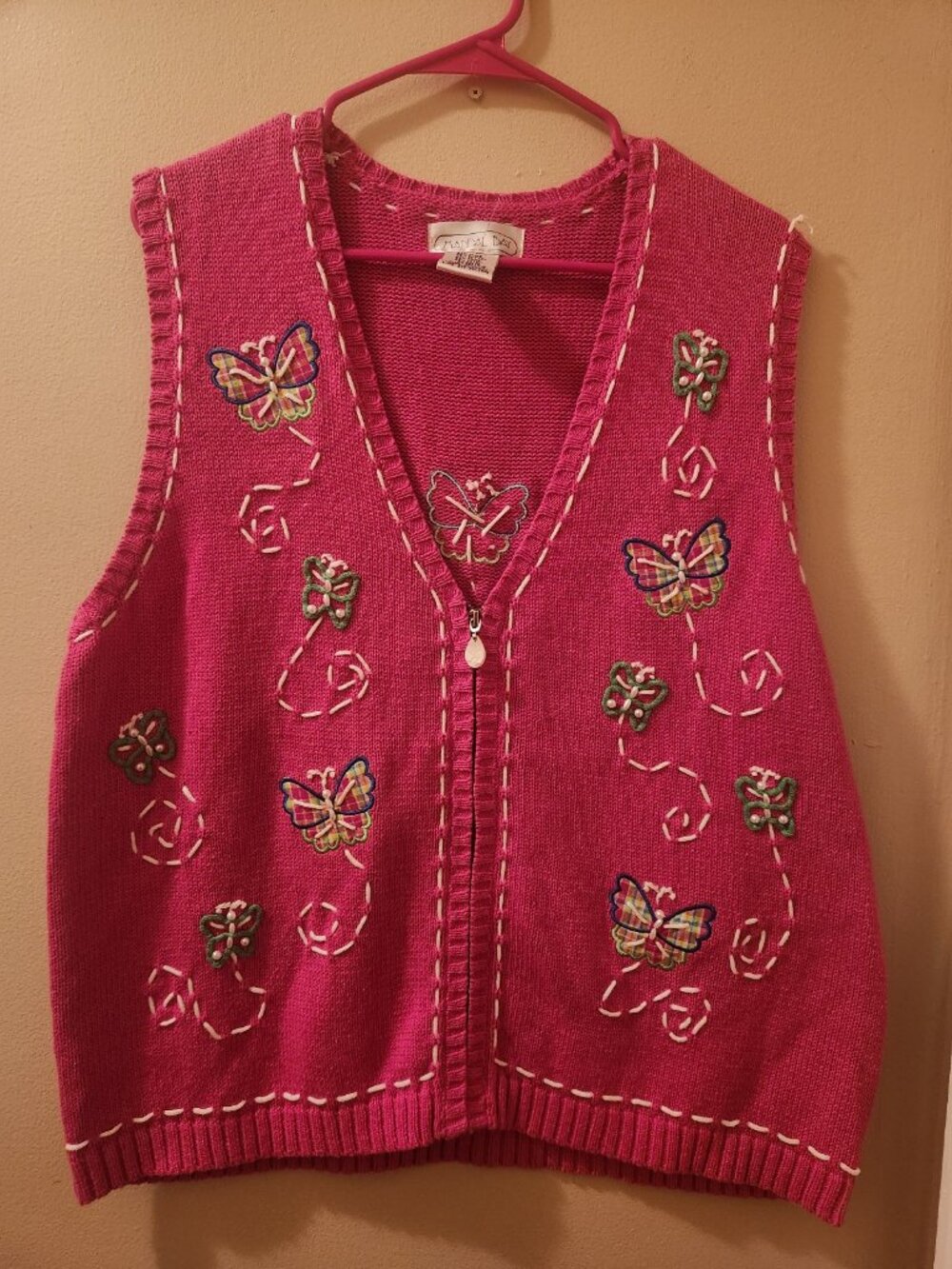 Mandal Bay Vintage Pink Butterfly Sweater Vest Size XL